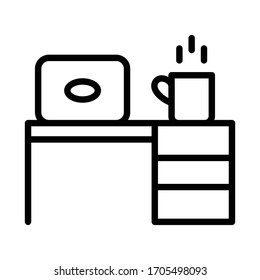 Work from Home Office Desk Concept Vector Icon, Laptop Table and Hot Tea Cup Design