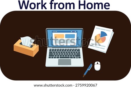Work from home office desk with laptop tissue paper chart, cross-legged design.