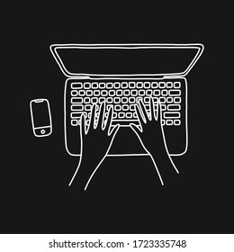 work from home, home office doodle icon, vector illustration