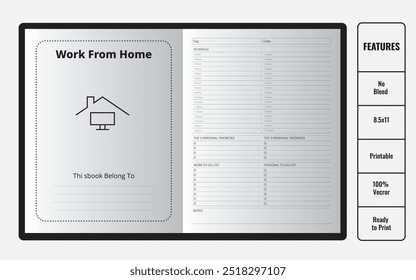 Work From Home, Home Office Logbook Vector Design for Remote Work Tracking Logbook Or Template, Printable Planner Vector Illustration.