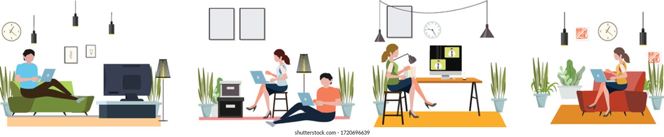 work from Home Office modern flat vector concept digital illustration home office metaphor, a freelancer people working at home coronavirus lifestyle stay home