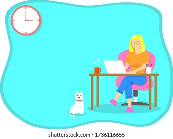 Trabajo desde casa, oficina en casa, estudio desde el concepto de casa. Las mujeres usan gafas sentadas en la silla y trabajando en un espacio de copia de brujas para laptop.