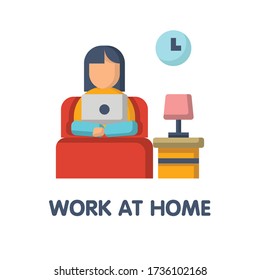 Work at home on bed  flat icon style design illustration on white background eps.10