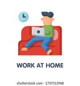 Work at home on couch  flat icon style design illustration on white background eps.10
