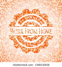 Work From Home orange tile background illustration. Square geometric mosaic seamless pattern with emblem inside.