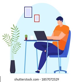 Work at home. People work at home in a comfortable environment. Free work schedule, informal atmosphere, houseplants. Vector illustration