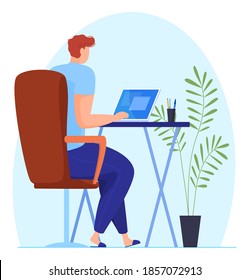 Work at home. People work at home in a comfortable environment. Free work schedule, informal atmosphere, houseplants. Vector illustration