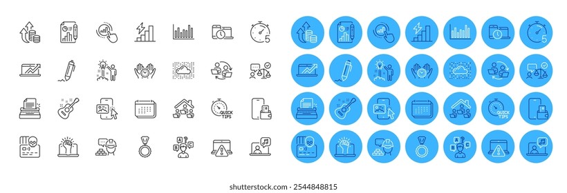 Work home, Phone wallet and Empower line icons pack. Medal, Quick tips, Cloud system web icon. Report document, Quiz test, Creative idea pictogram. Online warning, Graph chart, Build. Vector