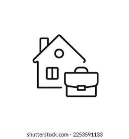 Work from home. Portfolio with house linear icon. Freelance. Remote work. Thin line customizable illustration. Contour symbol. Vector isolated outline drawing. Editable stroke