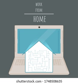 Work from home poster. Home office - Vector