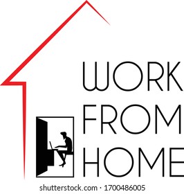 Cartel de trabajo desde casa. Vector que muestra a una persona trabajando en casa.
