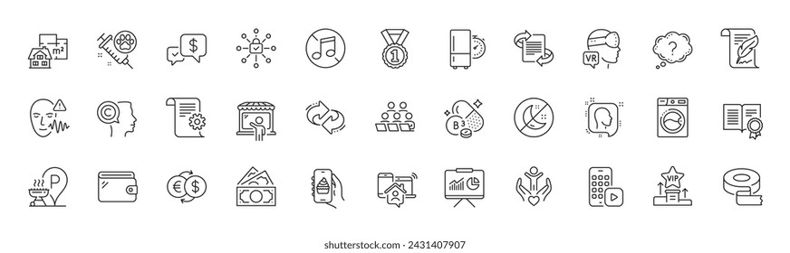 Work home, Presentation and Volunteer line icons. Pack of Floor plan, Market seller, Augmented reality icon. Feather, Washing machine, Refrigerator timer pictogram. Food app, Best rank. Vector