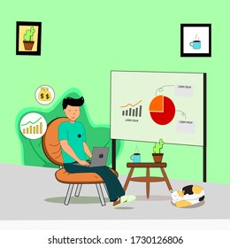 work from home and productive from home vector illustration. room work illustration eps10vectors