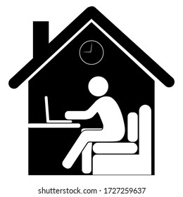 Work At Home. Professional Working On Computer At Home. Working Icon Vector.