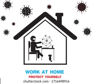 Work at home. Protect yourself and people and protect coronavirus. Working at home Icon vector.