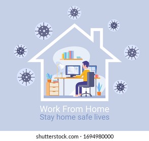 Work from home protection from virus concept. Vector illustrations.