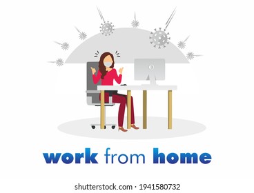 Work from home and remote distant job instead of office workplace outline set. collection vector illustration