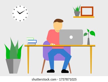 work at home for safe.Coronavirus Quarantine, Stay at home, people work at home,
illustration.