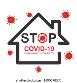 Work from home, save lives logo about Coronavirus outbreak or Covid-19. work at home to protect yourself and others. vector illustration.