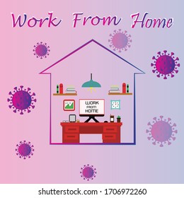 work from home, Self isolation concept. All stay at home. Self-isolate from a pandemic. Remote work from home during Quarantine. corona virus, Vector flat illustration