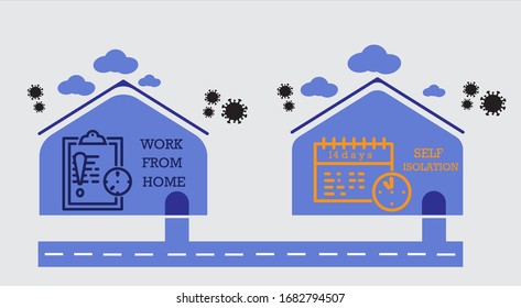 Arbeit von zu Hause und Selbstisolierung, Corona-Virus-Prävention. Vektorillustration eps10.