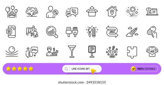 Work home, Seo analysis and Parking line icons for web app. Pack of Capsule pill, Fireworks stars, Find user pictogram icons. Business growth, Startup rocket, Creativity signs. Search bar. Vector