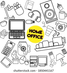 Work at home set of elements hand drawn isolated on white background. Stock vector illustrations