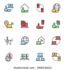 Work from home set icon template color editable. business online job pack symbol vector illustration for graphic and web design.