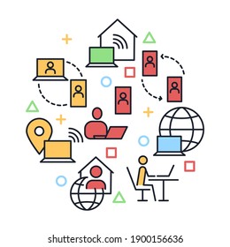 Work from home set icon template color editable. business online job pack symbol vector illustration for graphic and web design.
