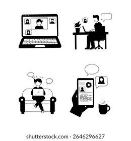 Work From Home sihlouette - Editable Stroke
