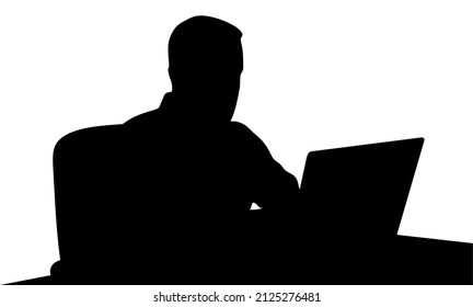 Work from home, Silhouette of a Man Sitting on An Office Chair and working on a computer