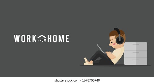 work at home. work from home. sitting working. office at home. flat design. illustration vector.