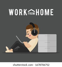 work at home. work from home. sitting working. office at home. flat design. illustration vector.
