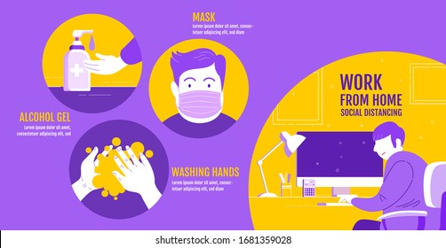 Work from home, Social Distancing , Stop Covid-19 concept , People keeping distance for infection risk and disease, Coronavirus, Cartoon Character, Vector Illustration.