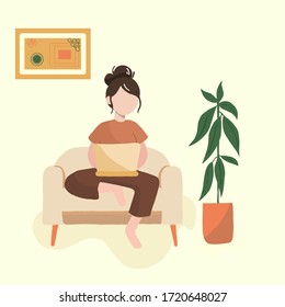 Work from home, stay at home concept flat illustration - Vector