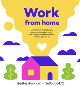 Work from home. Stay home concept illustration for epidemic coronavirus Covid -19. Stay home club, stay safe poster for quarantine. Coronavirus precaution.