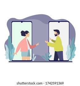 Work from home stay at home teleconference, video call conference, social distancing, business discussion. flat design abstract people