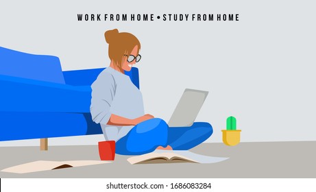 Work From Home and Study From Home to Prevent Covid-19 Coronavirus Vector Illustration 