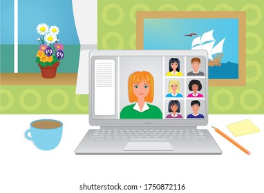 Work at home, study at home. Vector illustration.
