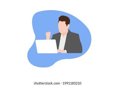 work from home Successful business people working online on computers. work at home concept hand drawn in thin line pattern vector illustration.