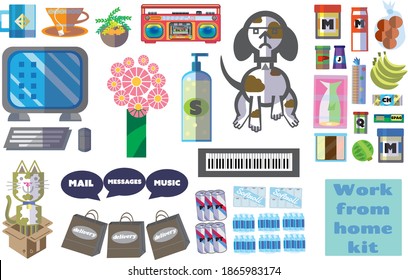 Work From Home Survival Kit Vector Illustration Set	
