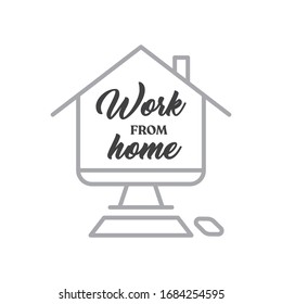 Work from home text in computer screen illustration. Lettering style message for quarantine times in coronavirus pandemic outbreak. 