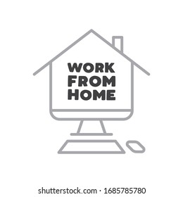 Arbeiten Sie von zu Hause aus in Computerbildschirmgrafik. Schreibstil-Nachricht für Quarantänezeiten bei Ausbruch einer Koronavirus-Pandemie. 