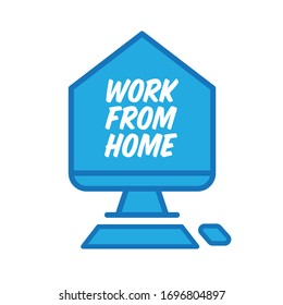Work from home text in computer screen illustration. Lettering style message for quarantine times in coronavirus pandemic outbreak. 