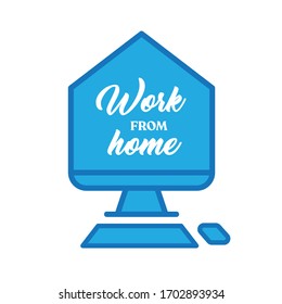 Work from home text in computer screen illustration. Lettering style message for quarantine times in coronavirus pandemic outbreak. 