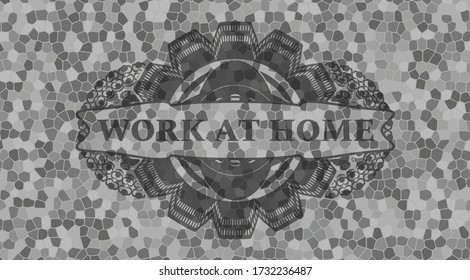 Work at Home text inside grey color stone wall realistic emblem. Rock handsome background. Vector illustration. 