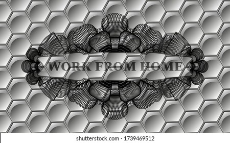 Obra de texto en casa dentro de la placa geométrica del patrón hexágono brillante gris de Guilloche. Marco clásico de moda. Ilustración. 