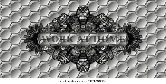 Arbeiten Sie bei Home Text in Linear Währung graue Farbe glänzende geometrische Muster realistische Abzeichen. Trendy, gut aussehender Hintergrund. Künstlerische Illustration. 