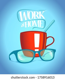 Arbeiten Sie zu Hause Vektorbanner mit Koch und Brille und Kaffee