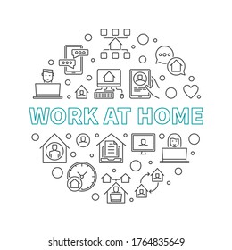 Work At Home vector concept circular minimal illustration in thin line style